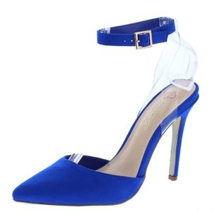 Royal Blue Pointed Toe Lucite Ankle Strap Stiletto